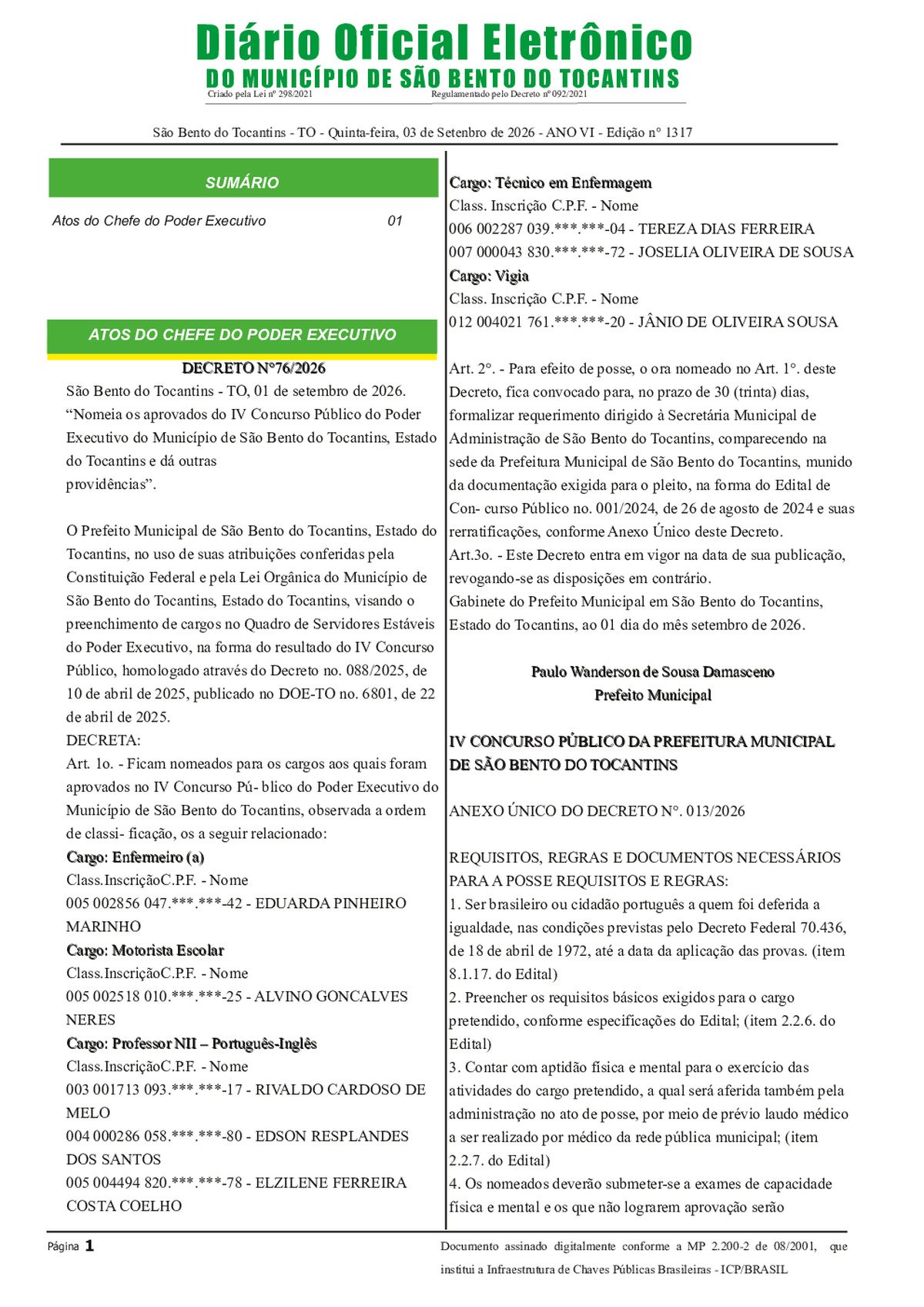 Diário Oficial N° N°1317