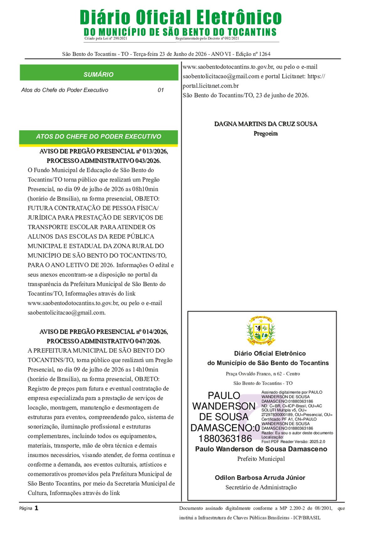 Diário Oficial N° N°1264