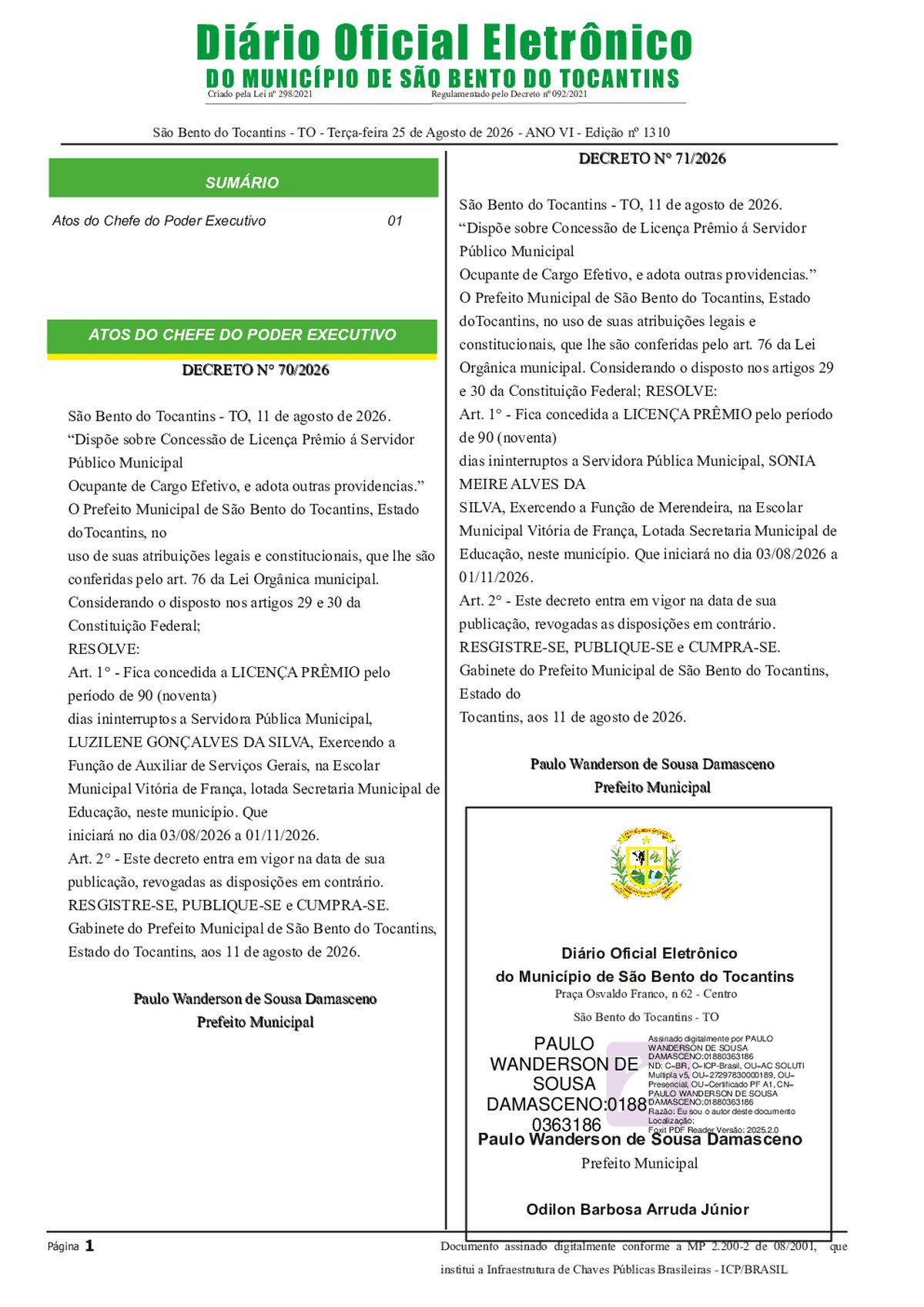 Diário Oficial N° N°1310