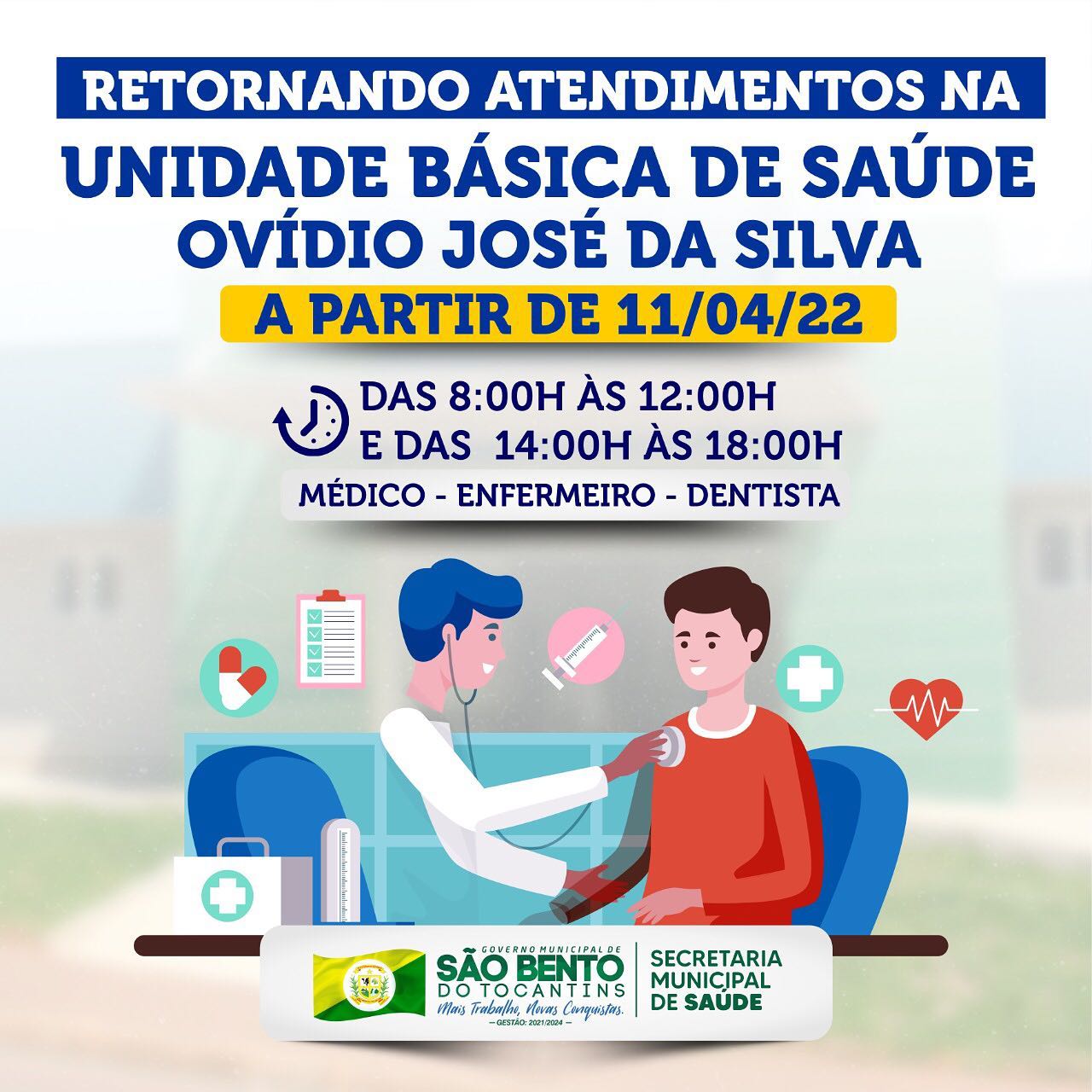 Atendimentos na Unidade Básica de Saúde Ovídio José da Silva, localizada no setor rodoviário retornará nesta segunda-feira (11)
